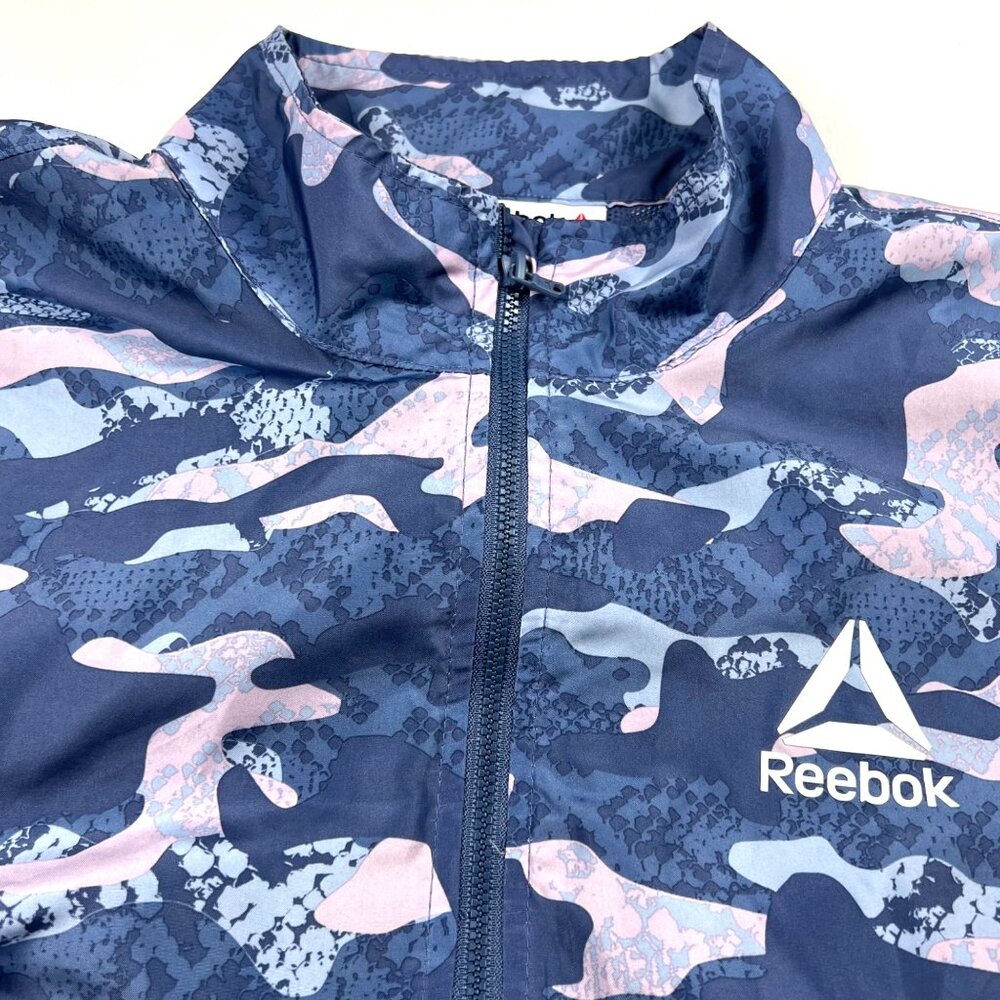 Reebok Womens Camouflage Windbreaker Jacket 1/4 Zip Pouch Pocket Elastic Hem - Picture 2 of 13